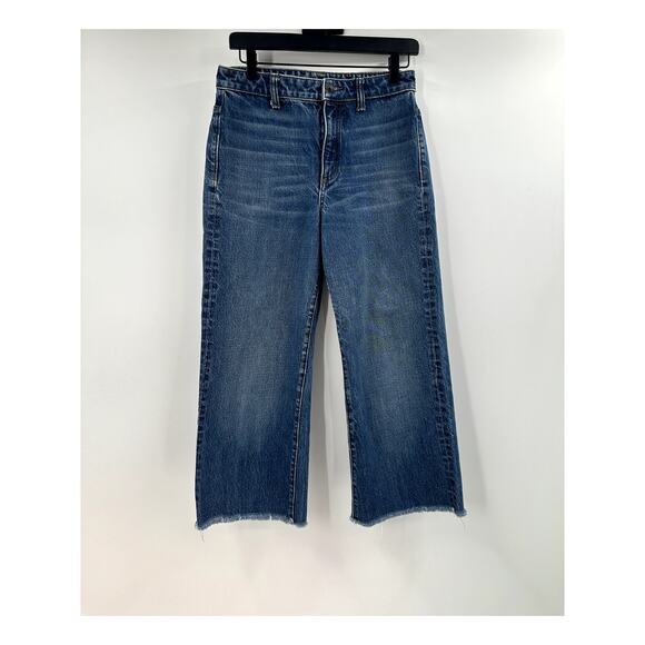Helmut Lang Denim - Helmut Lang Medium Wash Raw Hem Wide Leg Cropped Jean Size 27